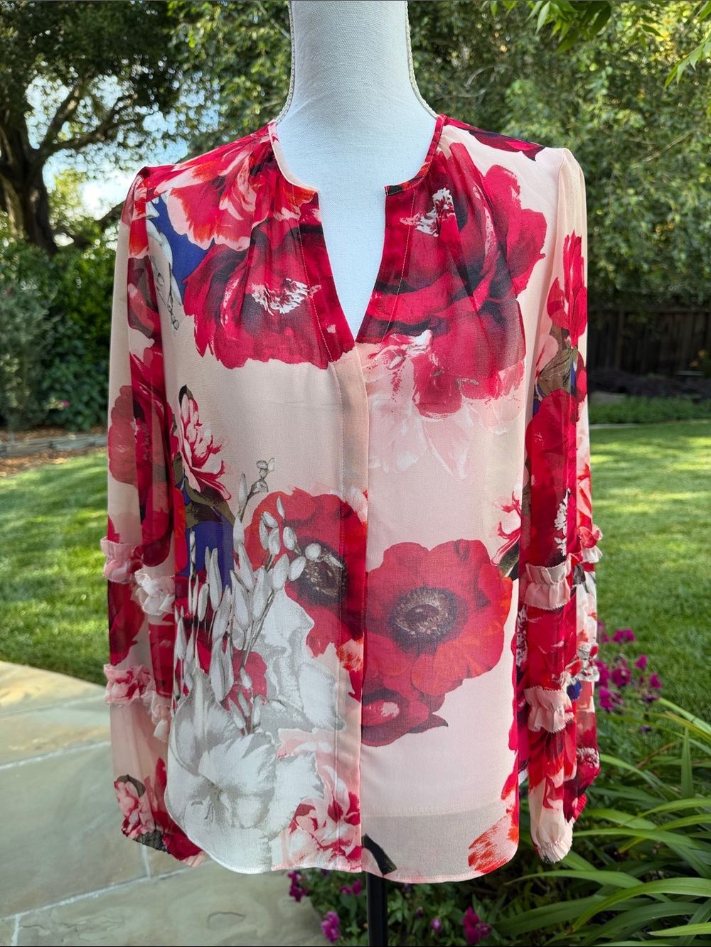 WHBM Floral Blouse with Ruffle Details